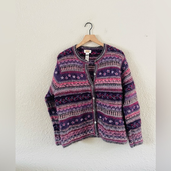 Talbots Hand Knit Purple Yarn Cardigan Sweater - Picture 1 of 13